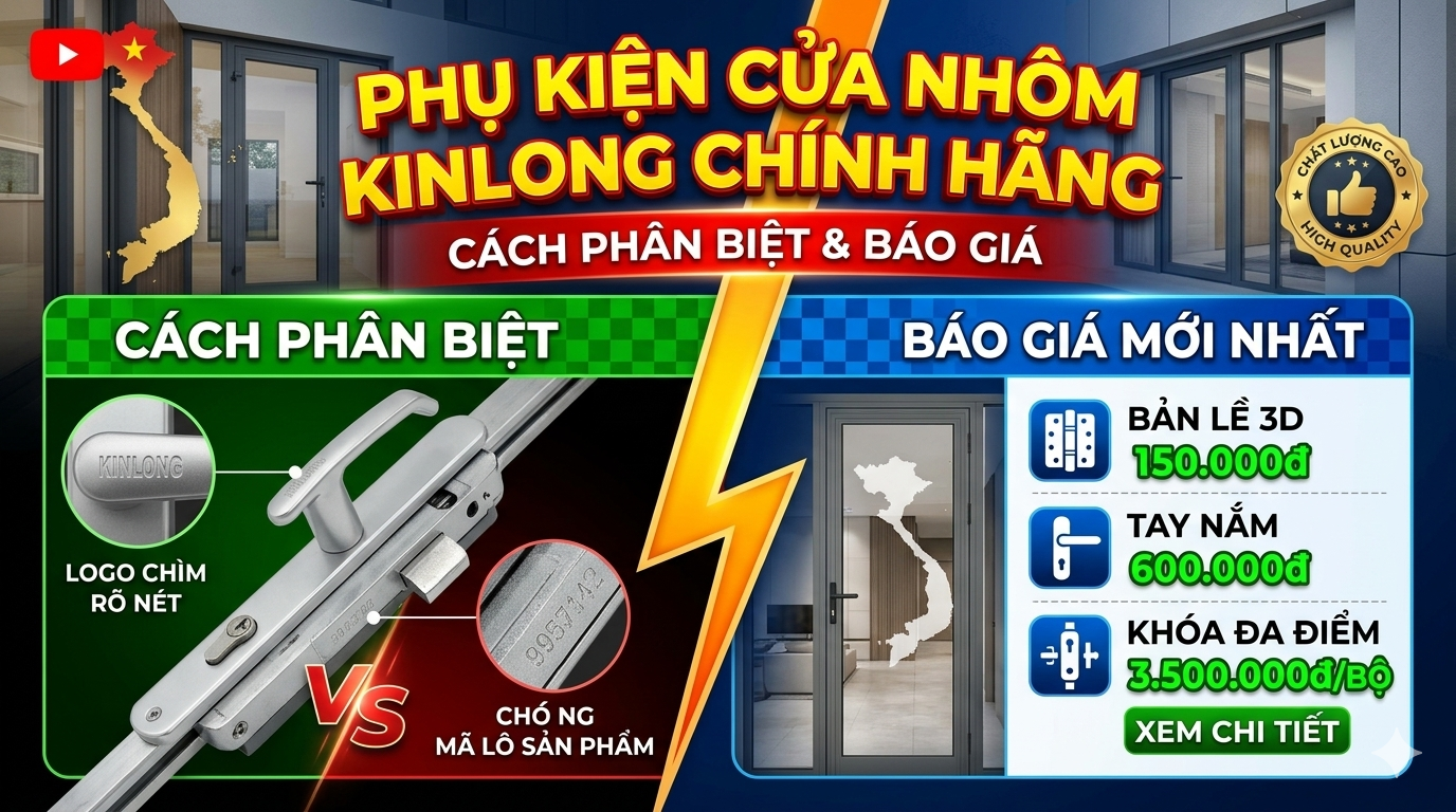 Phụ kiện cửa nhôm Kinlong chính hãng: Cách phân biệt và Báo giá cửa nhôm